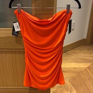 Norma Kamali Orange Strapless Mini Dress